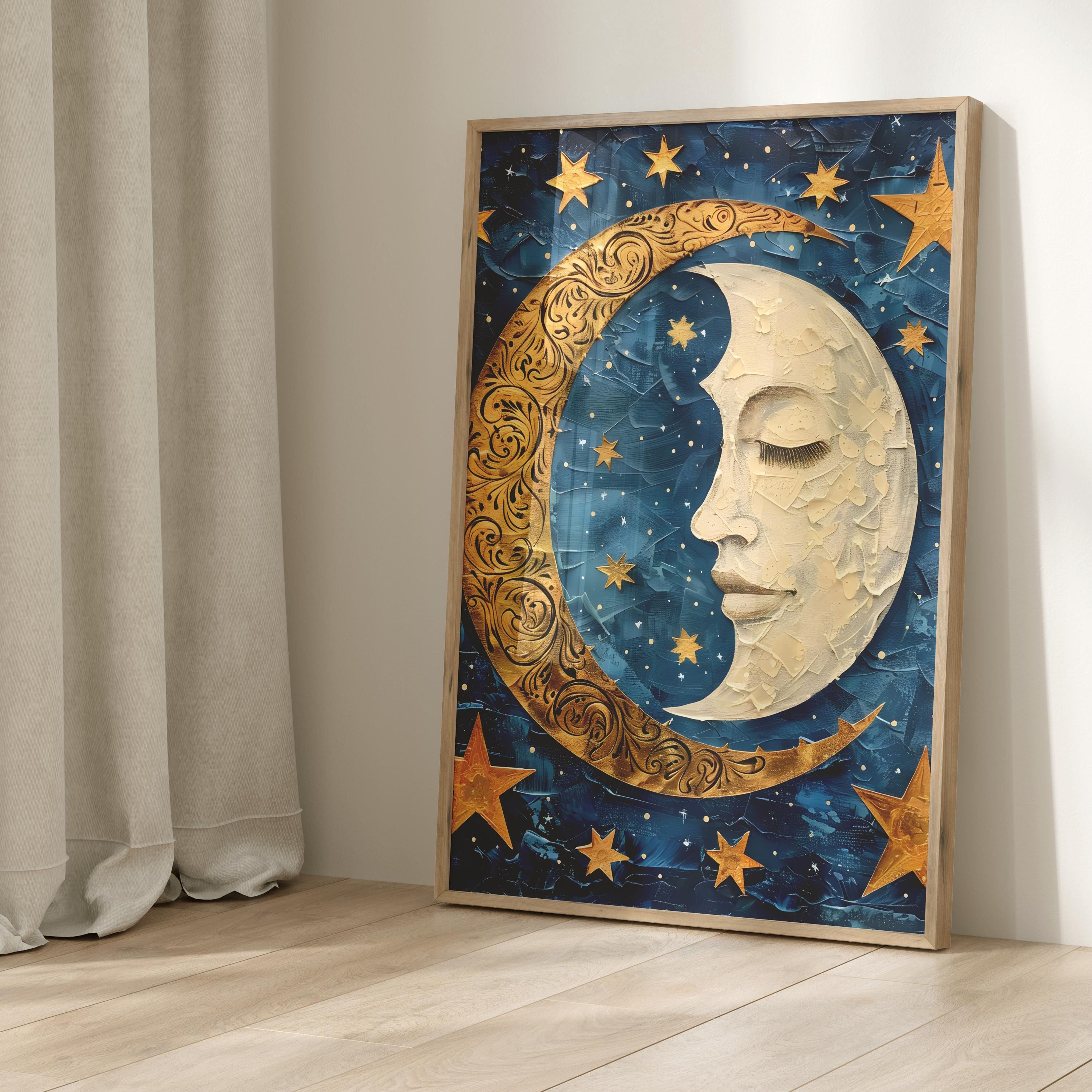 William Morris Inspired Moon and Stars Wall Art Print for Room Decor ...