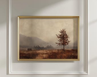 Autumn Forest Art Print, Moody Fall Landscape Wall Art, Dark Academia Decor, Vintage Forest Landscape Painting Farmhouse Fall Decor