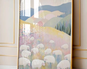 Midcentury Modern Western Landscape, Vintage Mountains Travel Poster, Colorful Retro Home Decor, Southwestern Nature Painting, Nursery Art