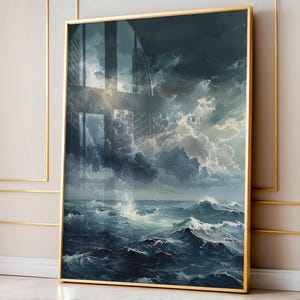 Moody Dark Clouds Print Wall Art, Modern Farmhouse Decor, Oil Painting, Cottagecore Decor, Clouds Art Print, Minimalist Living Room Decor
