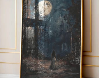 Walking Into The Lake - Dark Academia Print, Moody Victorian Wall Art, Dark Decor Aesthetic, Dark Cottagecore, Gothic Prints