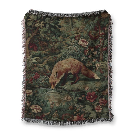 Enchanted Forest Woven Cotton Blanket, Nature Tapestry, Woodland Cozy Throw, Throw Blanket, English Country Garden Wall Hanging - Home Decor