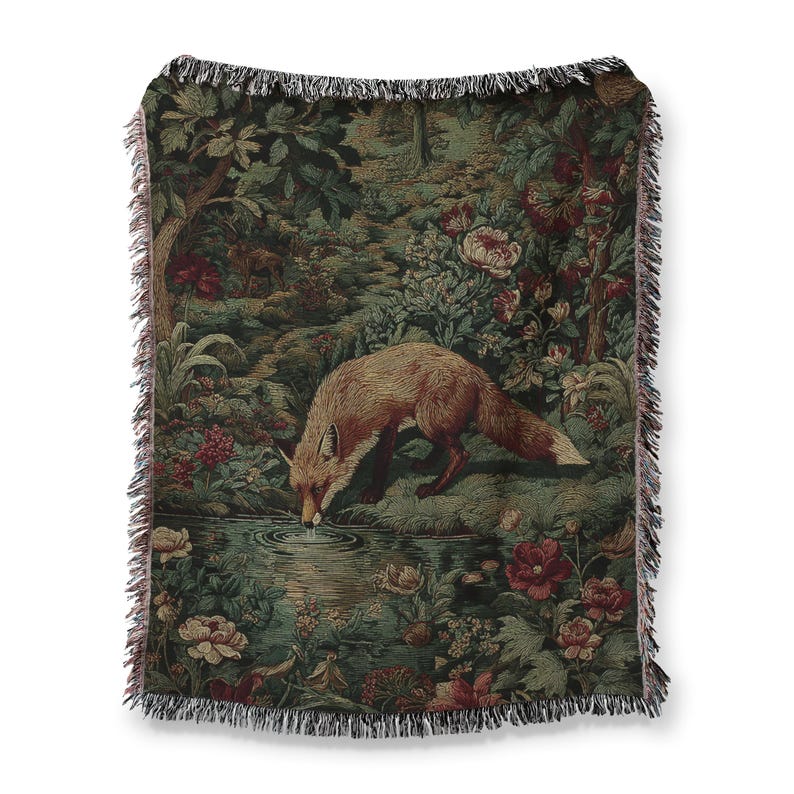 Enchanted Forest Woven Cotton Blanket, Nature Tapestry, Woodland Cozy Throw, Throw Blanket, English Country Garden Wall Hanging - Home Decor image 1