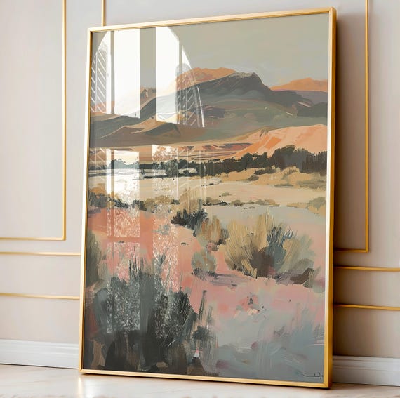 Midcentury Modern Western Landscape, Colorful Retro Home Decor, Rustic Texas Decor, Modern Abstract Wall Art, Southwestern Nature Painting