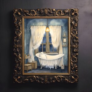 Ghost In Bathtub, Bubble Bath Ghost, Vintage Poster, Art Poster Print, Dark Academia, Haunting Ghost, Halloween Decor