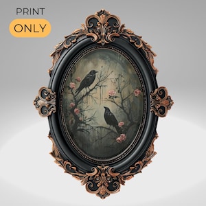 Dark Academia Raven Crow Moody Wall Art Print Vintage Dark Cottagecore Decor Painting Gothic Decor Artwork Vintage Art, Goth Gift SOLO STAMPA