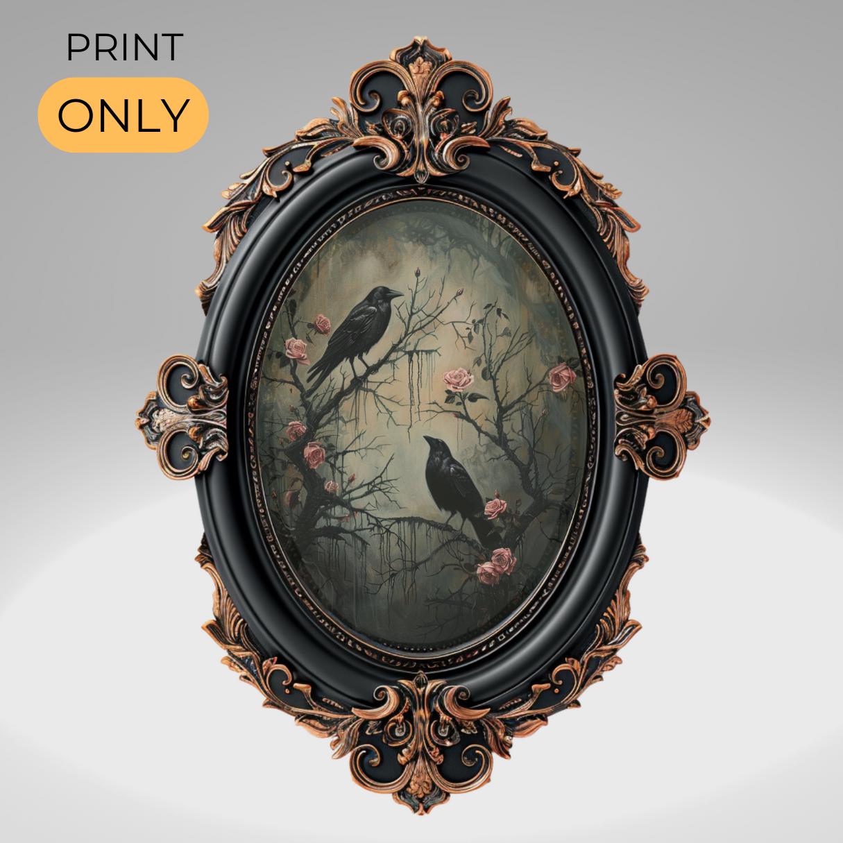 Dark Academia Raven Crow Moody Wall Art Print Vintage Dark Cottagecore Decor Painting Gothic Decor Artwork Vintage Art, Goth Gift PRINT ONLY