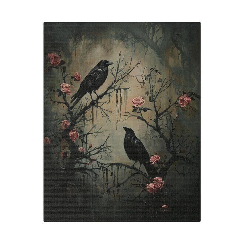 Dark Academia Raven Crow Moody Wall Art Stretched Canvas Print Vintage ...