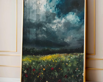 Decoración de Dark Academia, arte de campo de flores oscuro y melancólico, arte mural floral melancólico, pintura melancólica vintage, arte mural victoriano, impresión antigua, regalo para mamá