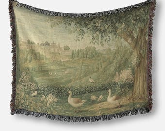 English Tapestry Woven Blanket - Vintage European Style Throw Blanket, English Country Garden Wall Hanging - Home Decor, Gift for Her, Cozy