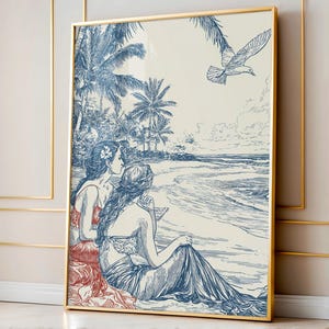 Zeemeerminkunst, vintage muurkunst, kust- en nautisch decor, strandmuurdecor, Mermaidcore-decor, oceaanmuurprint, housewarming, ALLEEN AFDRUKKEN