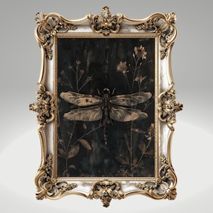 William Morris Inspired Gothic Botanical Dragon Fly Art Prints Dark Cottagecore Decor Goth Gift Wall Art Gallery Wall Art Dark Moody Art