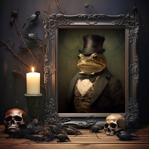 Dark Academia Print, Vintage Poster, Art Poster Print, Gothic Victorian Art, &quot;Toad Victorian Portrait&quot;, Gifts For Her and HimHalloween Decor