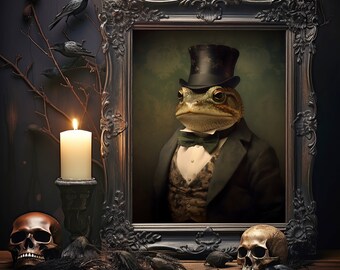 Dark Academia Print, Vintage Poster, Art Poster Print, Gothic Victorian Art, "Toad Victorian Portrait", Gifts For Her and HimHalloween Decor