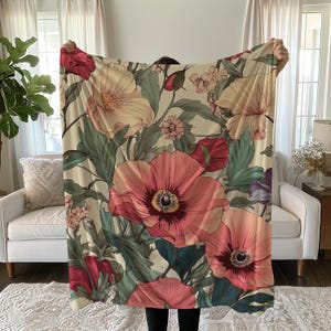 Vintage Art Nouveau Floral Botanical Blanket, Throw Soft Velveteen Plush Blanket, Mucha Decor Blanket, Moody Decor Blanket, Sofa Blanket