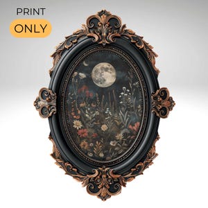 Stampa artistica ispirata a William Morris, Moon Eclipse Botanical Dark Cottagecore Decor, stampa poster Dark Academia Moody Wall Art, Moody Art