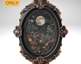 William Morris Inspired Art Print, Moon Eclipse Botanical Dark Cottagecore Decor, Dark Academia Poster Print Moody Wall Art, Moody Art