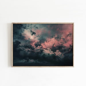 Vintage Moody Clouds Wall Art Print, Cloudy Sky, Gallery Art, Minimalist ArtDark Academia, Dark Cottagecore, Night Sky Painting