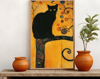 Black Cat Art For Bedroom Decor Vintage Poster For Kids Room Black Cat Poster Print Gift For Cat Lover Cat Lover Gift Bathroom Decor