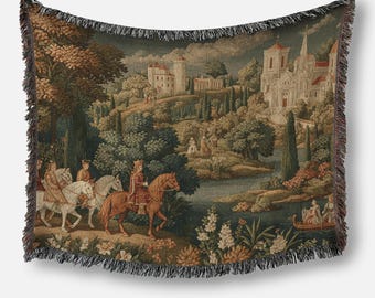 Medieval Tapestry Wall Art - Vintage European Style Throw Blanket, English Country Garden Wall Hanging - Home Decor