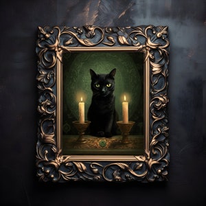 Black Cat Witch Print, Vintage Poster, Dark Academia, Gothic Victorian, Black Cat Art, Witchy Decor, Art Poster Print, DIGITAL DOWNLOAD