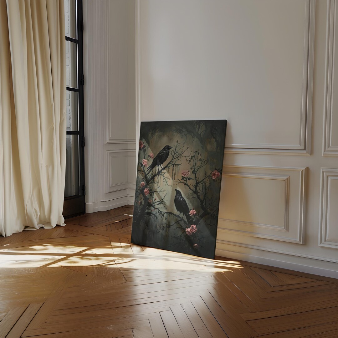 Dark Academia Raven Crow Moody Wall Art Stretched Canvas Print Vintage ...
