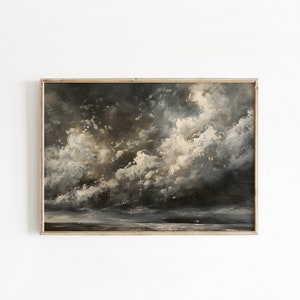 Vintage Moody Clouds Wall Art Print, Cloudy Sky, Gallery Art, Minimalist ArtDark Academia, Dark Cottagecore, Night Sky Painting