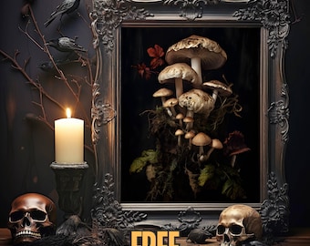 Gothic Botanical Art Prints - Dark Cottagecore Decor - Mushroom Art - Goth Gift | Wall Art | Gallery Wall Art | Dark Moody Art