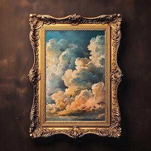 Vintage Moody Clouds Wall Art Print, Cloudy Sky, Gallery Art, Minimalist ArtDark Academia, Dark Cottagecore, Night Sky Painting
