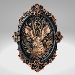 Jackalope Art Print, Dark Academia Animal Wall Art, Magical Woodland Jackrabbit Painting, Forestcore Decor, Whimsigoth Aesthetic, Goth Gift