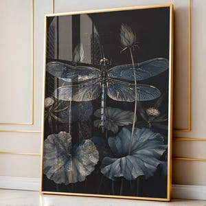 William Morris Inspired Gothic Botanical Dragon Fly Art Prints Dark Cottagecore Decor Goth Gift Wall Art Gallery Wall Art Dark Moody Art