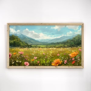 Rahmen TV Kunst Rosa Wildblumen, Samsung Frühling Wilde Blumen Feld TV Kunst, Floral TV Kunst, Cottagecore TV Art Digital Sofort Download