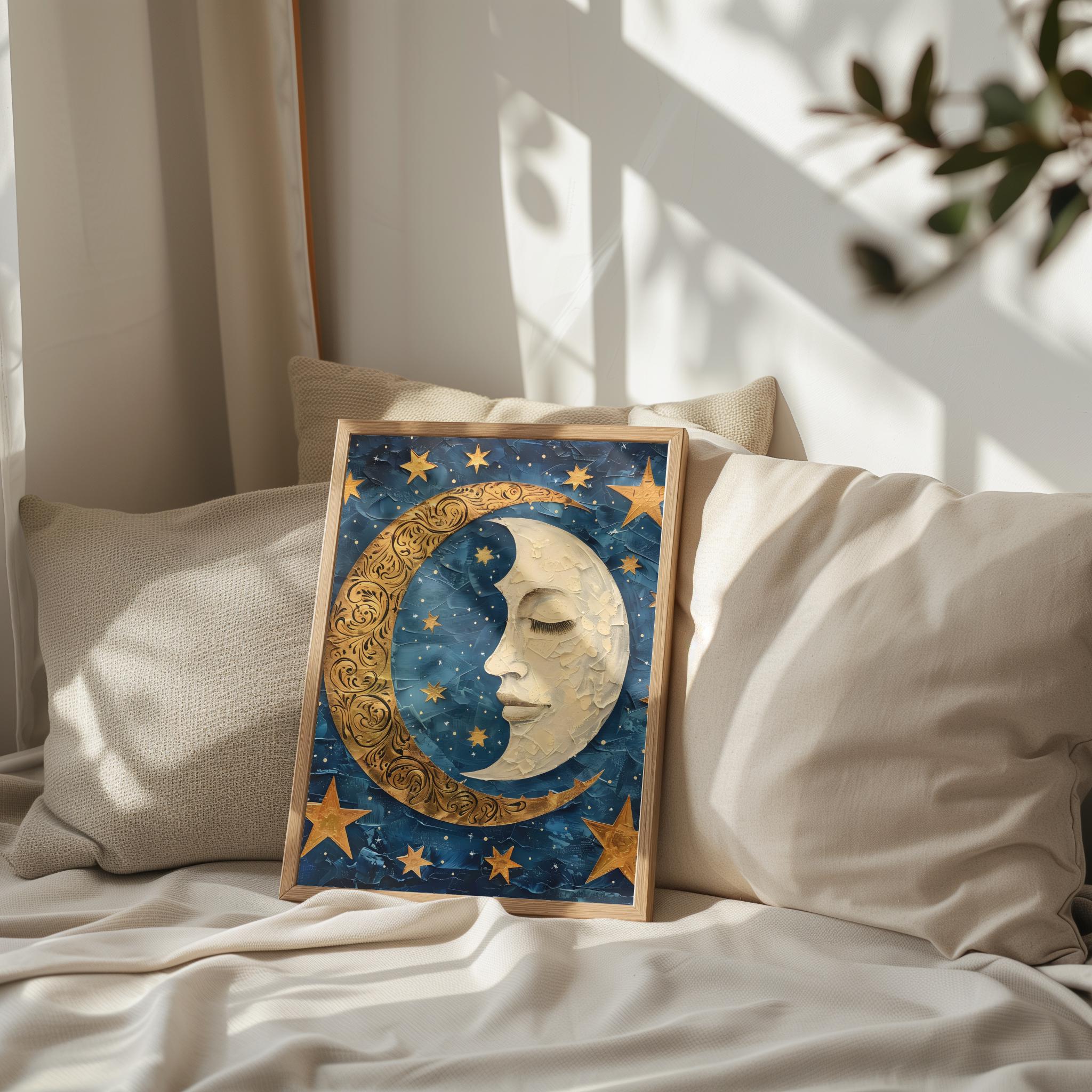 William Morris Inspired Moon and Stars Wall Art Print for Room Decor ...