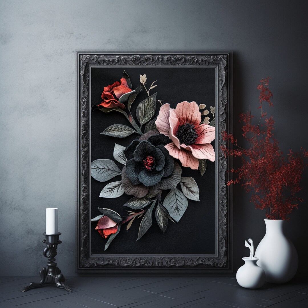 Dark Academia Decor Dark Flower Painting Art Moody Floral Wall Art ...