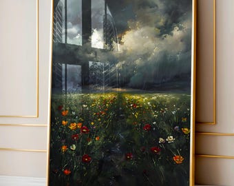 Decoración de Dark Academia, arte de campo de flores oscuro y melancólico, arte mural floral melancólico, pintura melancólica vintage, arte mural victoriano, impresión antigua, regalo para mamá