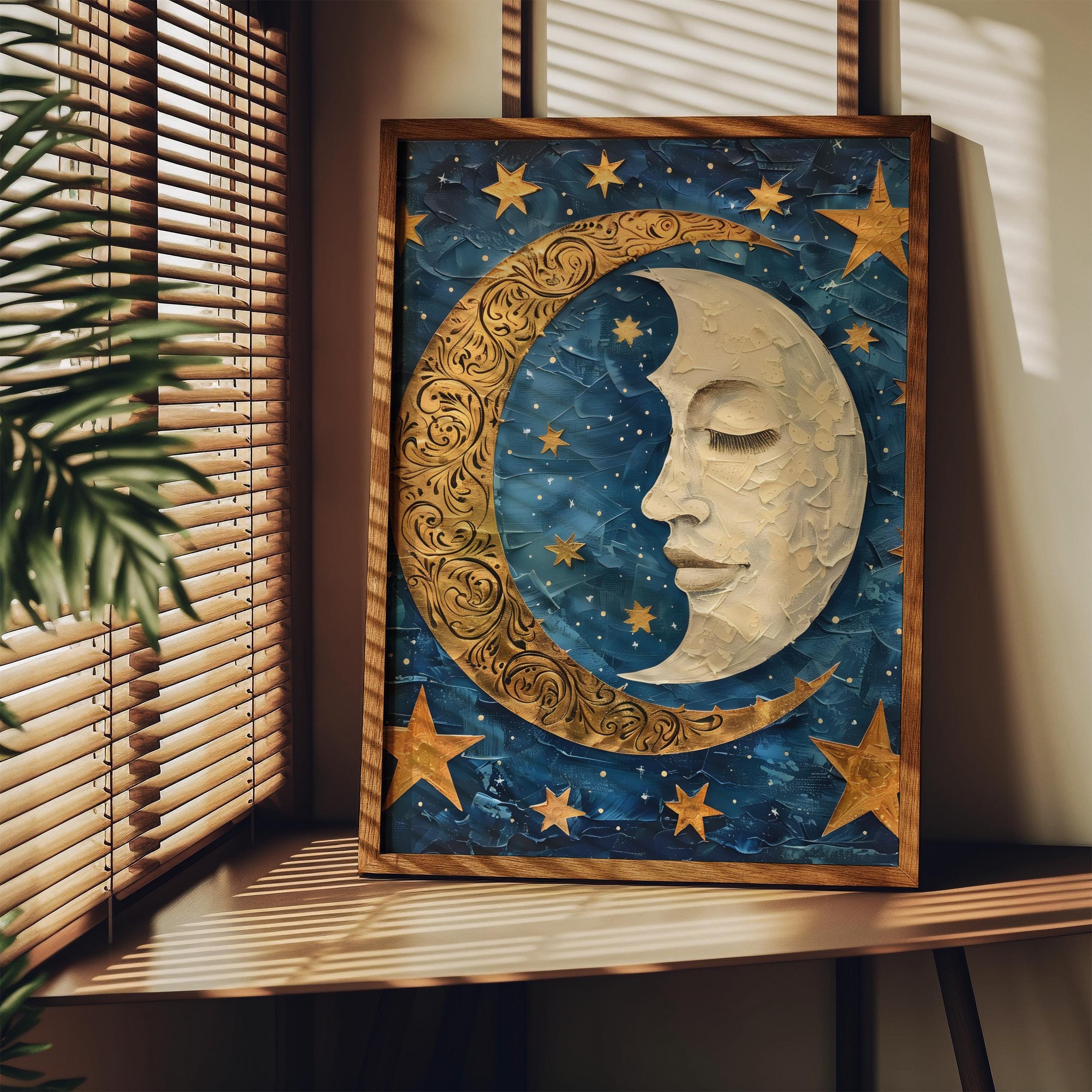 William Morris Inspired Moon and Stars Wall Art Print for Room Decor ...