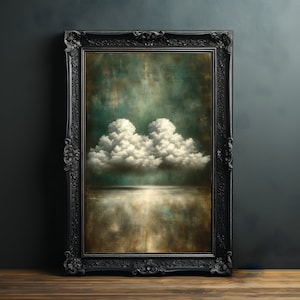 Vintage Moody Clouds Wall Art Print, Cloudy Sky, Gallery Art, Minimalist ArtDark Academia, Dark Cottagecore, Night Sky Painting