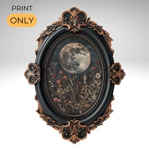 William Morris Inspired Art Print, Moon Eclipse Botanical Dark Cottagecore Decor, Dark Academia Poster Print Moody Wall Art, Moody Art