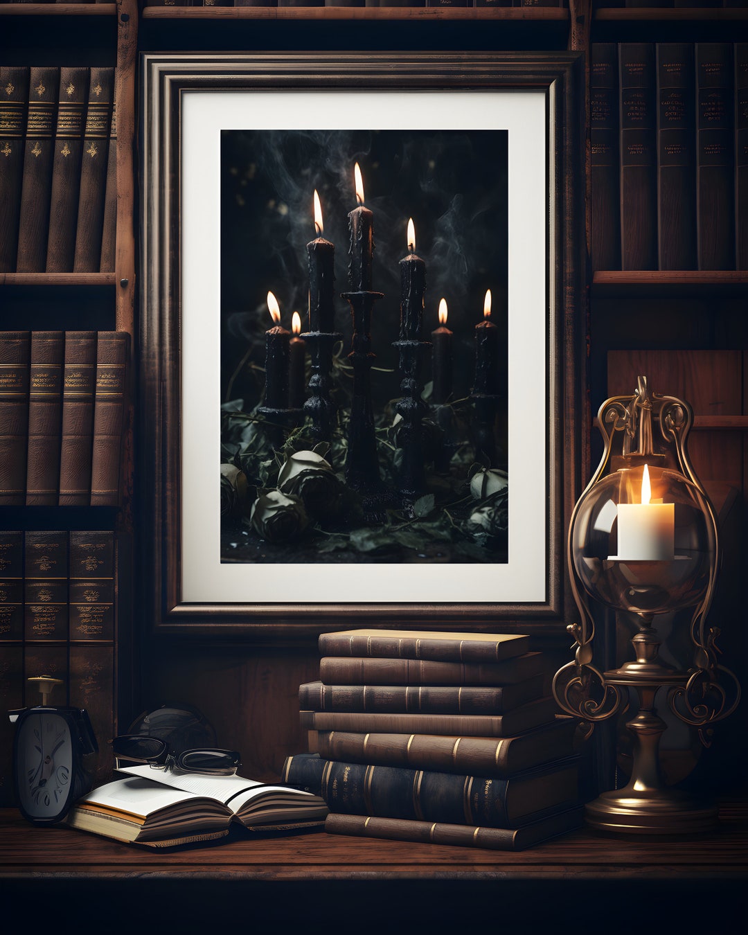 Dark Academia Decor, Halloween Decor, Black Candles Vintage Style