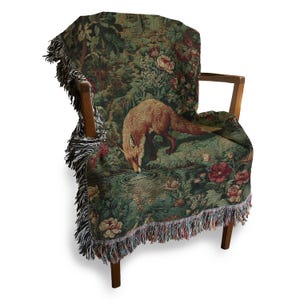 Enchanted Forest Woven Cotton Blanket, Nature Tapestry, Woodland Cozy Throw, Throw Blanket, English Country Garden Wall Hanging - Home Decor image 3