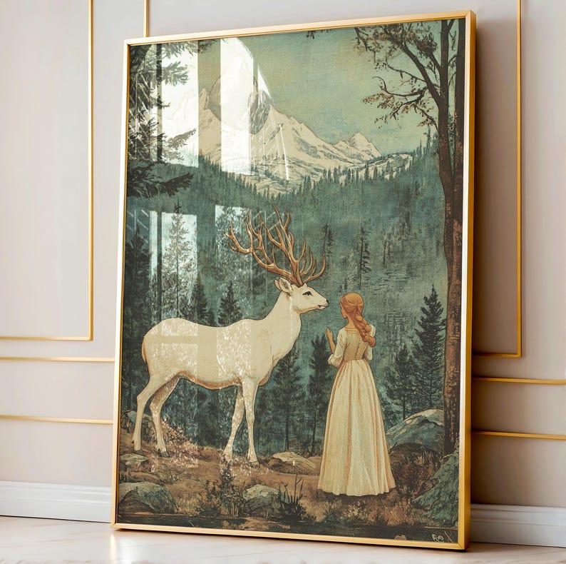 Póster de romance fantástico con paisaje encantado, arte mural vintage, decoración de naturaleza, decoración fantástica para el hogar, regalo para amantes de la naturaleza. imagen 3