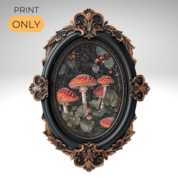 Láminas de arte botánico gótico inspiradas en William Morris, decoración cottagecore oscura, arte de hongos, regalo gótico, galería de arte de pared, arte de pared, arte oscuro y melancólico