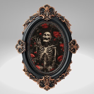 Halloween Decor, Skeleton Art Print, Room Decor, Spooky Wall Art, Halloween Gift, Macabre Art, Globincore Decor, Cottagecore Decor