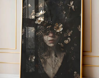 Gothic Botanical Art Prints, Dark Cottagecore Decor, Pressed Flowers, Goth Gift,  Wall Art Gallery, Dark Moody Art For Room Decor