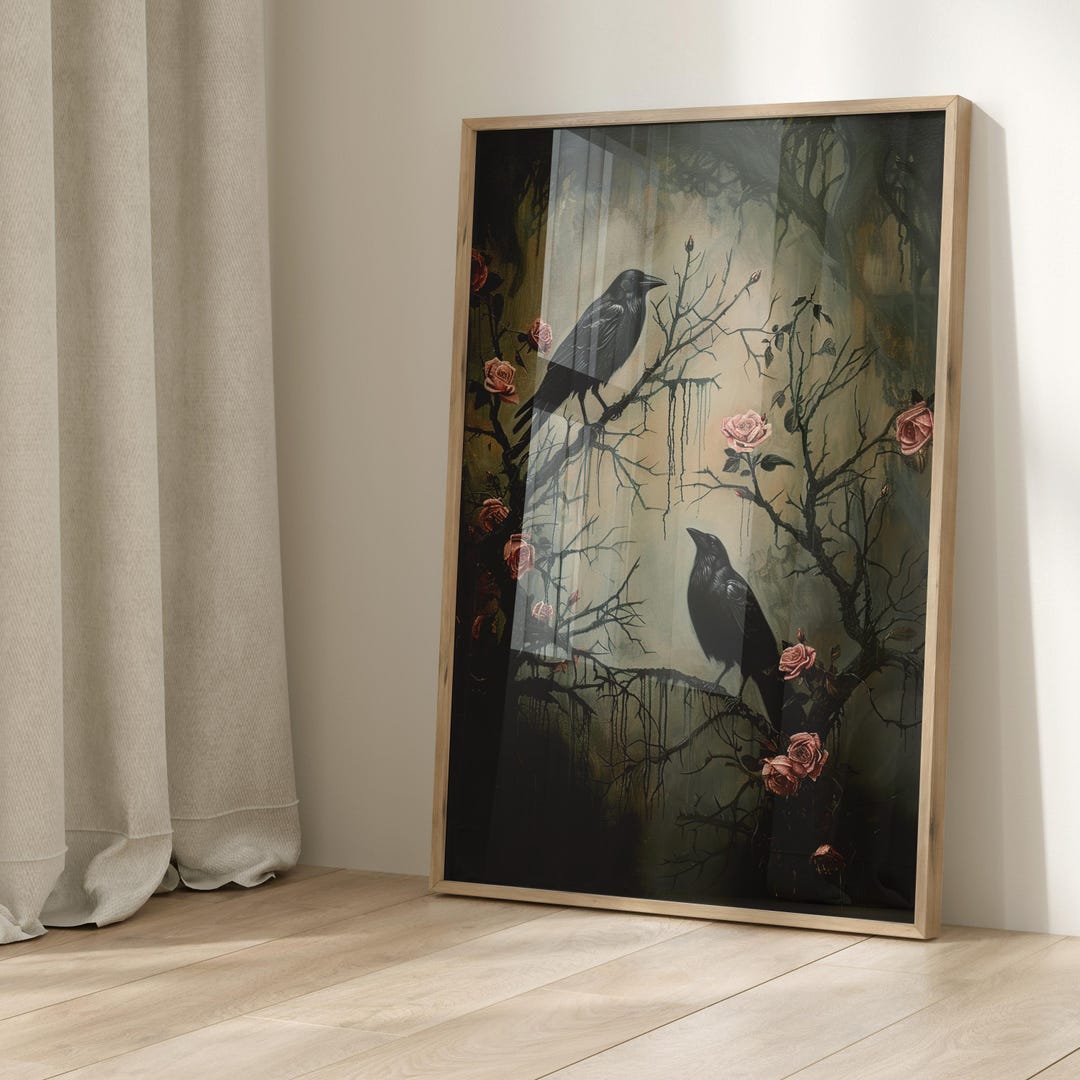 Dark Academia Raven Crow Moody Wall Art Print Vintage Dark Cottagecore ...