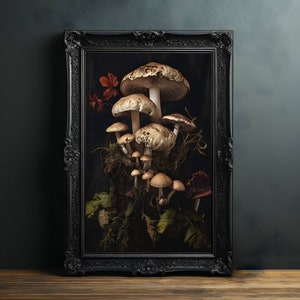 Gothische botanische Kunstdrucke - Dark Cottagecore Dekor - Pilz Kunst - Goth Geschenk | Wandkunst | Galerie Wandkunst | Dark Moody Art