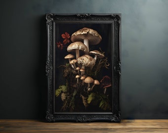 Gothic Botanical Art Prints - Dark Cottagecore Decor - Mushroom Art - Goth Gift | Wall Art | Gallery Wall Art | Dark Moody Art