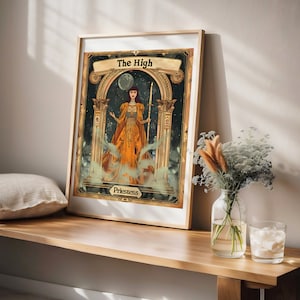Carta del tarot vintage Whimsigoth, decoración "La Suma Sacerdotisa", arte espiritual de pared, regalo para novio o novia, decoración macabra