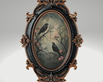 Dark Academia Raven Crow Moody Wall Art Print Vintage Dark Cottagecore Decor Painting Gothic Decor Artwork, DIGITAL DOWNLOAD