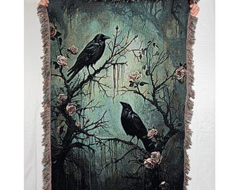 Woven Blanket For Raven Home Decor, Dark Academia, Woven Tapestry Wall Art, Wimsigoth Decor, Goth Gift, Crows Over Bros Merch, Witchy Gift